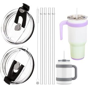 2 Pack Replacement Lids Compatible With Reduce 50 oz 40 oz Tumbler, Replacement Straw for Reduce 50 oz 40 oz Tumbler, 4 Pack Reusable Clear Straw with Cleaning Brush.