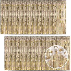 30 Pack Champagne Gold Foil Fringe Curtain Backdrop, 3.3x8.2 Feet Metallic Tinsel Streamer Curtains Photo Booth Props for Engagement/Wedding/Bridal Shower/New Year/Valentine's Day Party Decorations