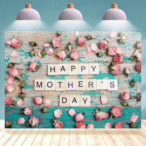Happy Mother's Day Backdrop Flowers Wooden Pink Floral Photography Background for Mom Festival Party Banner Decorations Supplies Photo Shoot Party Banner Wallpaper Studio Props 7x5ft