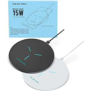 Color Rokk[2-Pack] Wireless Phone Charger,15W Fast Charging pad for iPhone 16/16plus/16pro Max/15 14/13/12/11/X,Google Pixel 9/Pixel 9 Pro/8/7/6,Samsung Galaxy S24 Ultra/S23/S22(No AC Adapter)