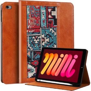 Case for iPad Mini 7.9 Inch,5th/4th Generation(2019/2015) Genuine Leather Cover with Pencil Holder,Folio Cover Auto Sleep/Wake,Anti-Fingerprint,Bohemian Brown