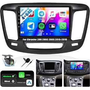 [8 Core 4G+64G] Car Radio for Chrysler 200 200C 200S 2015-2019 with Wireless Carplay Android Auto,9'' Touchscreen Android 13 Chrysler 200 Car Stereo with WiFi/GPS,Bluetooth,FM/RDS,SWC+Backup Camera