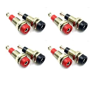 2mm Female Extended Bind Post Alloy Socket Plug Panel Terminal Banana Jack Connector Black and Red 8 Pcs