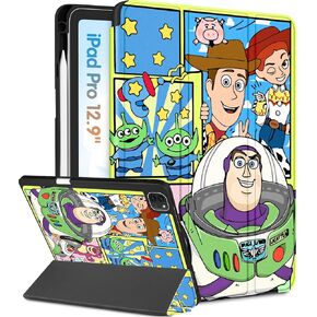 Trendy Fun Case for iPad Pro 12.9 Cool Anime Character Cartoon Cute Kawaii Design for Boys Teens Girls Men Tri-Fold Stand Cover with Pencil Holder for Apple i Pad Pro 12.9 Case 2022/2021/2020/2018 Toy
