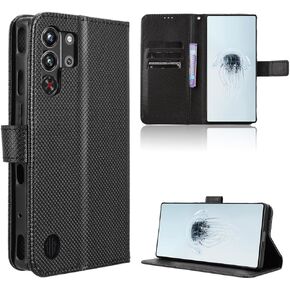 Compatible with ZTE Nubia Red Magic 10 Pro Leather Case Cover,PU Leather flip Cover Compatible with ZTE Nubia Red Magic 10 Pro+ Case Cover Black