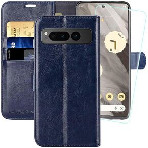 MONASAY Wallet Case Compatible for Google Pixel fold,[Screen Protector Included][RFID Blocking] Flip Folio Leather Cell Phone Cover with Credit Card Holder, Blue