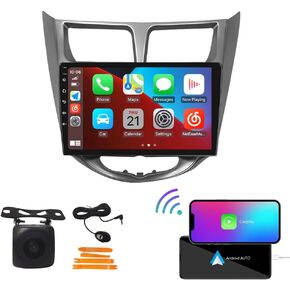 [2G+32G] Carplay Android Auto Touchscreen Autoradio Car Stereo GPS Navigation FM Radio Head Unit WiFi Mirror Link Multimedia Player GPS Radio DSP for Hyundai Verna Accent Solaris 2010-2016 Silver