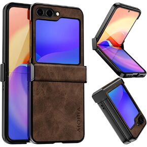 for Samsung Galaxy Z Flip 5 Case, Premium Leather Cover Retro Design Full Protective Phone Case for Samsung Z Flip 5 Flip5 5G (Dark Blue)
