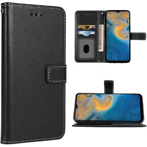 Compatible with ZTE Blade A51 Wallet Case Wrist Strap Lanyard and Leather Flip Card Holder Stand Cell Accessories Mobile Folio Purse Phone Cover for ZTE BladeA51 2021 Women Men Black