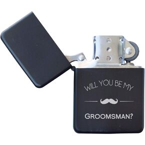 Fish Oil, Supports Health Matte Black with - Windproof, Flip-Top, Refillable (Will You Be My Groomsman)