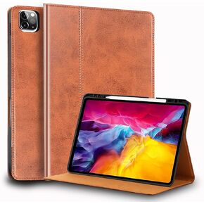for Ipad Pro 11-inch 4th/3rd/2nd/1st Generation Case Genuine Leather Cover Protective Shell for 2022/2021/2020/2018,Built-in Pencil Holder and Auto Wake/Sleep.Brown
