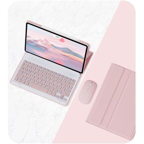 Empty room Wireless Keyboard and Mouse with 10.2 Inch Case,Compatible with 2018 Gen 6th, 2017 Gen 5th, 2016 iPad Pro,iPad air/air2,Wireless Keyboard&Build-in Pencil Holder Case,Pink