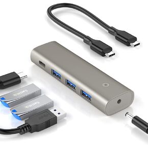 10Gbps USB 3.2/3.1 Gen 2 Data Hub, 10 GbpsSuper Speed USB C Splitter with 3 USB Ports, USB Type C Port and 5V Power Adapter Port, for MacBook Air/Pro, Surface Pro 7 and and Type-C Laptop