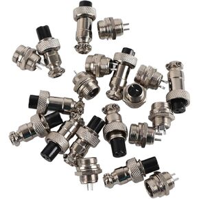 10 Set GX12 2Pin Aviation Connector Plug, 12mm Thread Male Female Socket Panel Metal Aviation Wire Connector