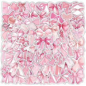 100 Pcs Coquette Bows Stickers Cute Aesthetic Pink Bow Stickers for Adults Women Girls Pink Bows Vinyl Waterproof Stickers for Water Bottles Laptops Phone Luggage Guitar