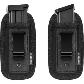 Universal Magazine IWB Pouch Concealed Carry 9mm .40 .45 | Mag Holster for Glock 19 43 17 Sig 1911 S&W M&P | Fits Any 7 10 15 Round Clips All Pistols, Handgun Ammo Gun Ammunition Holsters