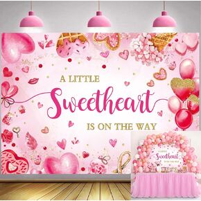 Sweetheart Baby Shower Backdrop for Girl Valentines Baby Shower Decorations 7x5FT A Little Sweetheart is On The Way Banner Sweethearts Candy Hearts Photography Background Photo Props