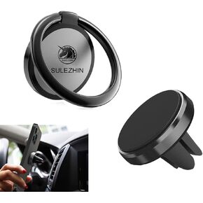 Phone Ring Holder for Hand 360° Rotation Metal Phone Grip with Magnetic Phone Car Mount Holder Car Air Vent Magnetic Mount Car Phone Holder for iPhone 11 Pro Xs Max XR X 8 All Smartphone(Black)