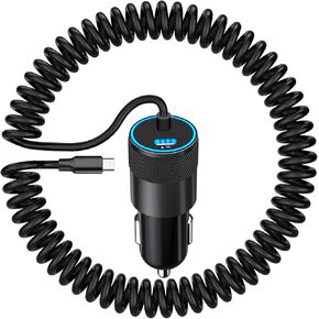 [Apple MFi Certified] iPhone 15 Fast Car Charger, 72W Fast Car Charging Cigarette Lighter Dual PD Smart Power Type-C Car Adapter Built-in 6FT Coiled USB-C Cable for Apple iPhone 15/15Pro, iPad,Airpods