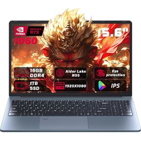 Ultra-Slim 15.6 '' FHD Gaming Laptop ، في Tel N95 ، NVIDIA GTX 1060 4GB ، 16G RAM 1T SSD ، WIN 11 PRO-دفتر ملاحظات عالي الأداء مع HDMI ، Type-C ، RJ45 Ethernet ، WI-FI ، BT ، Backlit KB ،بصمة