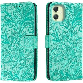 for Samsung Galaxy A06 Embossing Wallet Case Kickstand Magnetic Flip Cover Credit Cards Slot with Stand for PU Leather Shockproof Flip Magnetic Case for Samsung A06 (Green)