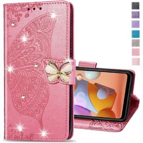 Wallet Case for Samsung Galaxy A25 5G Case Crystal Glitter Bling with Card Holder Stand Leather Flip Case Diamond Butterfly Protective Case for Samsung Galaxy A25 5G Crystal Pink