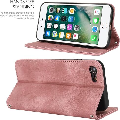 Jaorty for iPhone SE 3rd 2022/SE 2nd 2020 Phone Case Wallet with Wrist Strap,Wallet Case for iPhone 8/7 with Card Holder for Women,Cash Pocket PU Leather Magnetic with Kickstand,4.7" Matte Rose Gold in Kuwait