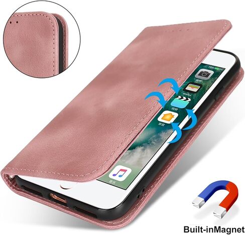 Jaorty for iPhone SE 3rd 2022/SE 2nd 2020 Phone Case Wallet with Wrist Strap,Wallet Case for iPhone 8/7 with Card Holder for Women,Cash Pocket PU Leather Magnetic with Kickstand,4.7" Matte Rose Gold in Kuwait
