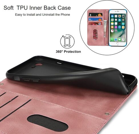 Jaorty for iPhone SE 3rd 2022/SE 2nd 2020 Phone Case Wallet with Wrist Strap,Wallet Case for iPhone 8/7 with Card Holder for Women,Cash Pocket PU Leather Magnetic with Kickstand,4.7" Matte Rose Gold in Kuwait
