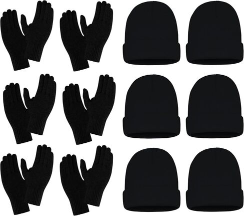 12 Pack Winter Beanies & Gloves Set, Stretchy Knit Unisex Men Women Toboggan Skull Cap in Saudi Arabia