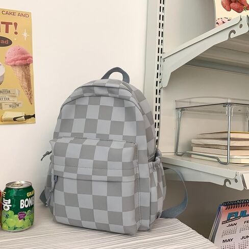 Selena Small Cosmetic Bag Checkerboard Mini Daypack with Accessories Kawaii Aesthetic Cute Backpack (with Accessories,Beige) in Saudi Arabia