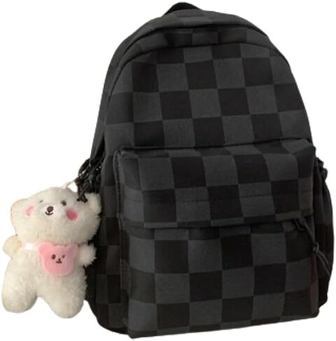 Selena Small Cosmetic Bag Checkerboard Mini Daypack with Accessories Kawaii Aesthetic Cute Backpack (with Accessories,Beige) in Saudi Arabia