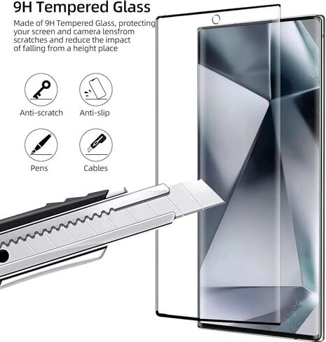 [2+2 Pack] بالنسبة إلى Samsung Galaxy S24 Ultra 5G شاشة الحامي ، واقي عدسة الكاميرا الزجاجية ، ودعم البصمات الحساسة ، ودعم البصمات ، و 9 ساعات. in Kuwait