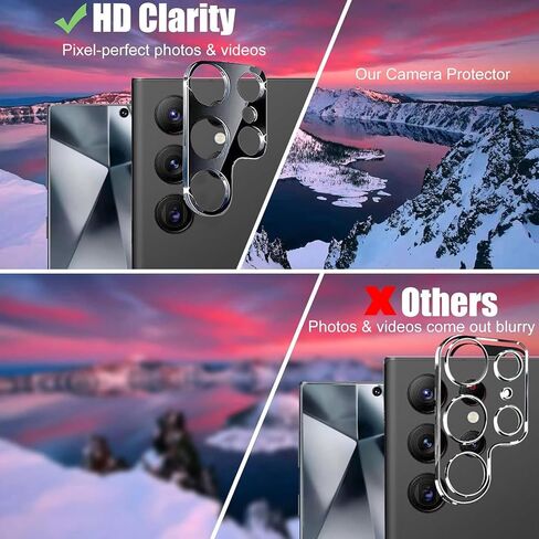 [2+2 Pack] بالنسبة إلى Samsung Galaxy S24 Ultra 5G شاشة الحامي ، واقي عدسة الكاميرا الزجاجية ، ودعم البصمات الحساسة ، ودعم البصمات ، و 9 ساعات. in Kuwait