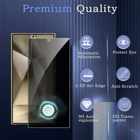 2 Pack Privacy Screen Protector for Samsung Galaxy S24 Ultra, Anti-Spy Tempered Glass Film, 9H Hardness, Upgrade Edge Protection, Easy Installation, Bubble Free, Case Friendly in Kuwait