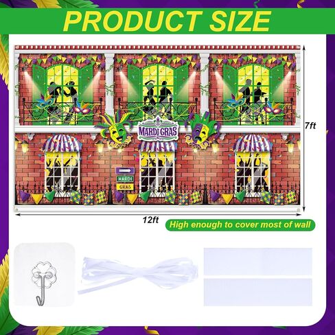 7 × 12 قدمًا من النسيج Mardi Gras خلفية Mardi Gras زخارف الحفلات ، خلفيات تنكر خلفيات Mardi Gras شارع الشرفة الخلفية لافتة الكرنفال Mardi Gras Party Supplies for Masquerade in Kuwait