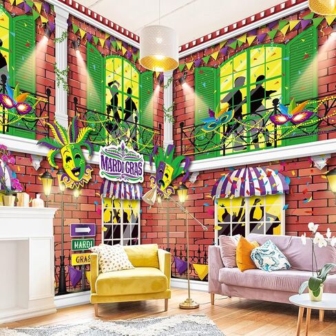7 × 12 قدمًا من النسيج Mardi Gras خلفية Mardi Gras زخارف الحفلات ، خلفيات تنكر خلفيات Mardi Gras شارع الشرفة الخلفية لافتة الكرنفال Mardi Gras Party Supplies for Masquerade in Kuwait