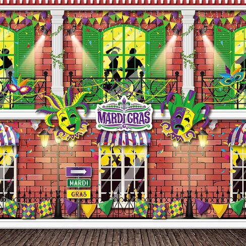 7 × 12 قدمًا من النسيج Mardi Gras خلفية Mardi Gras زخارف الحفلات ، خلفيات تنكر خلفيات Mardi Gras شارع الشرفة الخلفية لافتة الكرنفال Mardi Gras Party Supplies for Masquerade in Kuwait