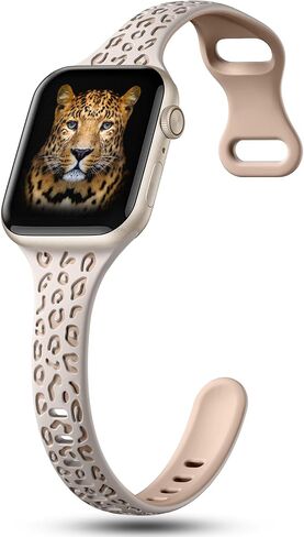 CreateGreat Slim Leopard Engraved Bands Compatible with Apple Watch Band 41mm 40mm 38mm 49mm 46mm 45mm 44mm 42mm Women, Cheetah Silicone Strap for iWatch Series 10 9 8 7 6 5 4 3 2 1,Ultra,SE in Saudi Arabia