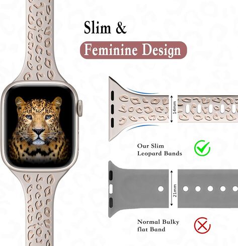 CreateGreat Slim Leopard Engraved Bands Compatible with Apple Watch Band 41mm 40mm 38mm 49mm 46mm 45mm 44mm 42mm Women, Cheetah Silicone Strap for iWatch Series 10 9 8 7 6 5 4 3 2 1,Ultra,SE in Saudi Arabia