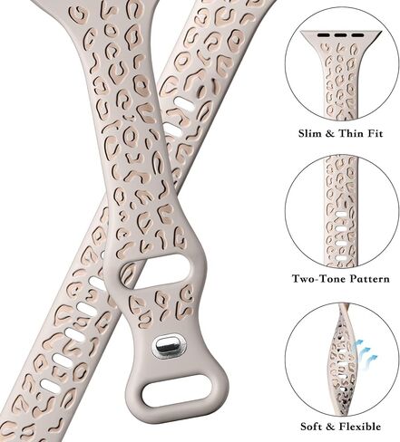 CreateGreat Slim Leopard Engraved Bands Compatible with Apple Watch Band 41mm 40mm 38mm 49mm 46mm 45mm 44mm 42mm Women, Cheetah Silicone Strap for iWatch Series 10 9 8 7 6 5 4 3 2 1,Ultra,SE in Saudi Arabia