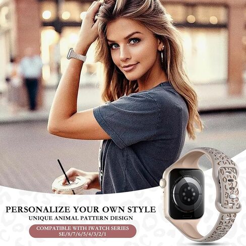 CreateGreat Slim Leopard Engraved Bands Compatible with Apple Watch Band 41mm 40mm 38mm 49mm 46mm 45mm 44mm 42mm Women, Cheetah Silicone Strap for iWatch Series 10 9 8 7 6 5 4 3 2 1,Ultra,SE in Saudi Arabia