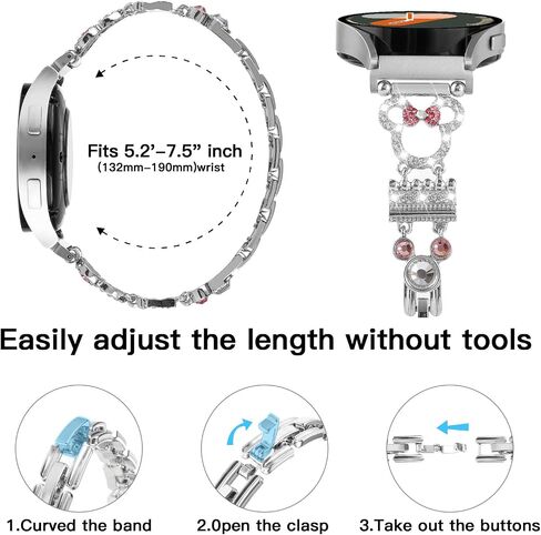 شريط سوار معدني لطيف متوافق مع ساعة Galaxy Watch 7 6 5 4 Fe Band 40mm 44mm/Watch 6 4 Classic/Active 2/Watch 5 Pro Band 45mm Women ، 20mm Bling Diamond Jewelry Metal Strap Harey Fancy Bandband in Kuwait