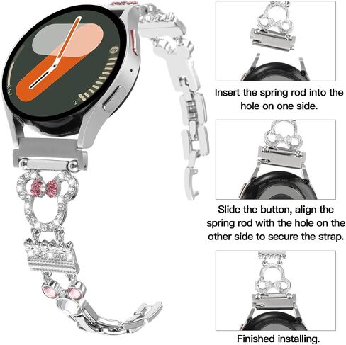 شريط سوار معدني لطيف متوافق مع ساعة Galaxy Watch 7 6 5 4 Fe Band 40mm 44mm/Watch 6 4 Classic/Active 2/Watch 5 Pro Band 45mm Women ، 20mm Bling Diamond Jewelry Metal Strap Harey Fancy Bandband in Kuwait