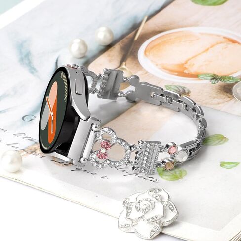 شريط سوار معدني لطيف متوافق مع ساعة Galaxy Watch 7 6 5 4 Fe Band 40mm 44mm/Watch 6 4 Classic/Active 2/Watch 5 Pro Band 45mm Women ، 20mm Bling Diamond Jewelry Metal Strap Harey Fancy Bandband in Kuwait