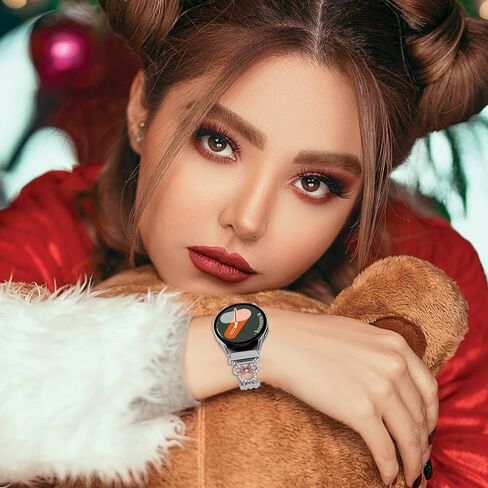 شريط سوار معدني لطيف متوافق مع ساعة Galaxy Watch 7 6 5 4 Fe Band 40mm 44mm/Watch 6 4 Classic/Active 2/Watch 5 Pro Band 45mm Women ، 20mm Bling Diamond Jewelry Metal Strap Harey Fancy Bandband in Kuwait