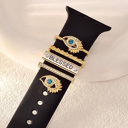 5pcs Rhinestone Watch Strap Charms Watchband Ring Loops Watch Band Decor Studs Decorative Charm For Apple iWatch Silicone Sport Band Smart Watch Silicone Watch Band Decoration Accessories (No Band) in Saudi Arabia