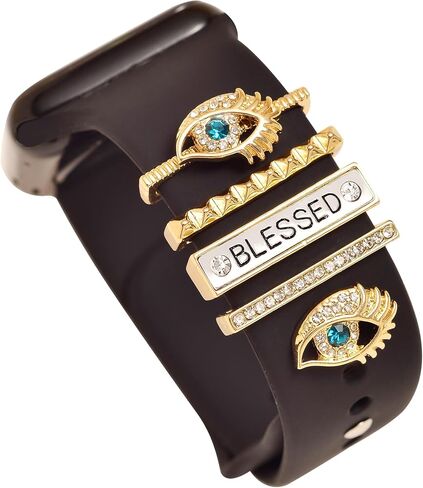 5pcs Rhinestone Watch Strap Charms Watchband Ring Loops Watch Band Decor Studs Decorative Charm For Apple iWatch Silicone Sport Band Smart Watch Silicone Watch Band Decoration Accessories (No Band) in Saudi Arabia