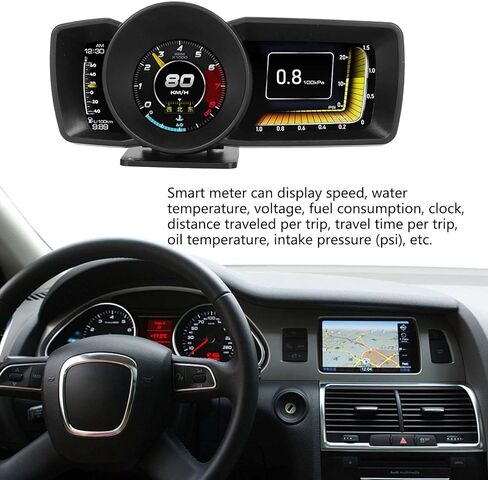 Car Dashboard, OBD2 Gauge HUD + Universal GPS Speedometer 3 LCD Screen Multifunction Digital Speed Meter, Speed KM/H Voltage Oil Temperature Pressure OBDii Faulty Code, for in Kuwait