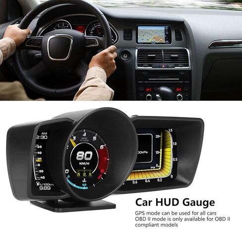Car Dashboard, OBD2 Gauge HUD + Universal GPS Speedometer 3 LCD Screen Multifunction Digital Speed Meter, Speed KM/H Voltage Oil Temperature Pressure OBDii Faulty Code, for in Kuwait